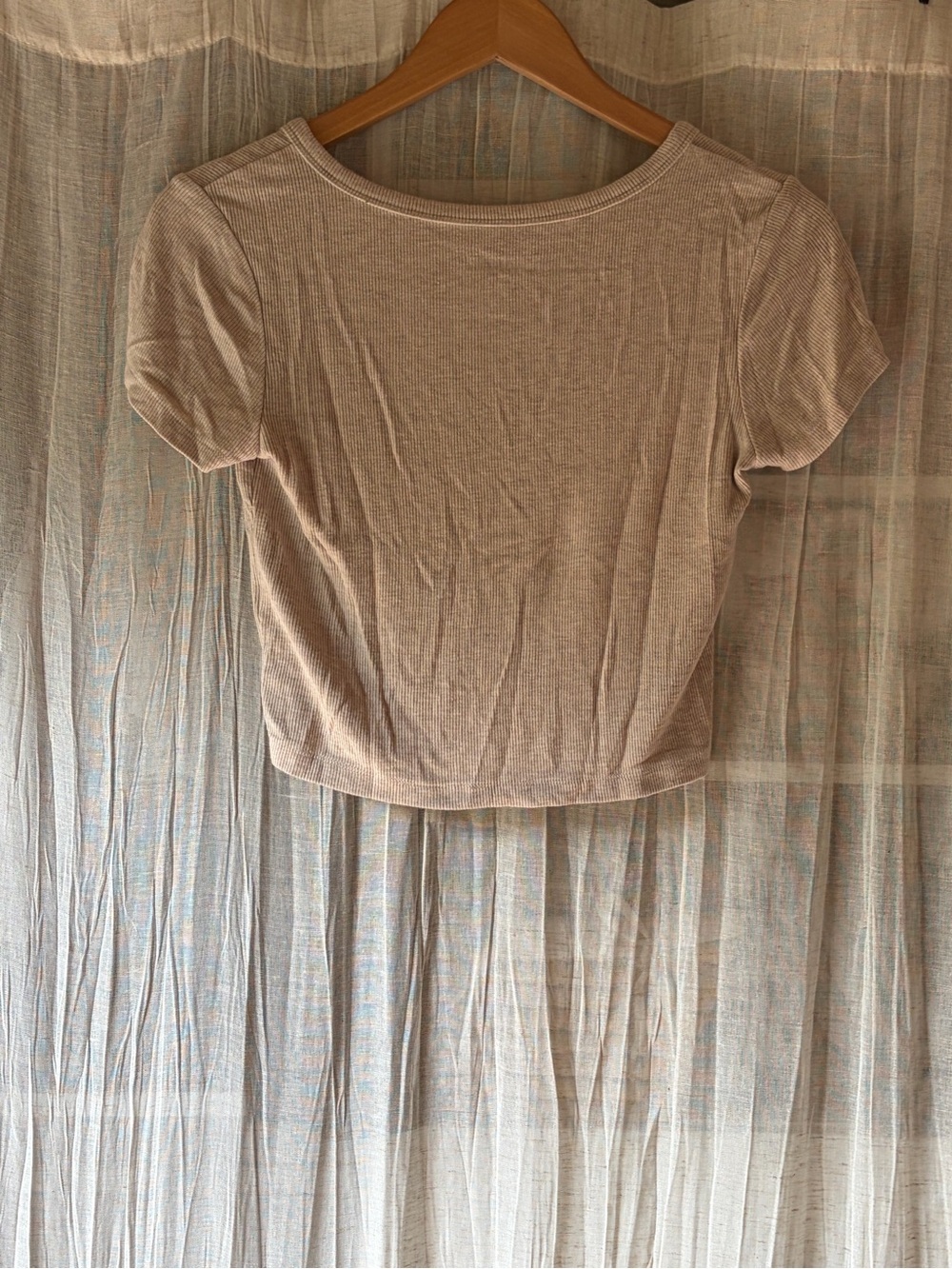 Harlow Beige Ribbed Button-Front Crop Top S - Picture 3 of 3